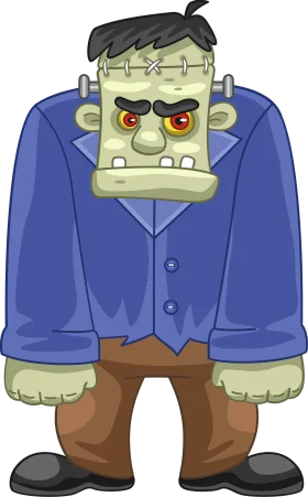 Quirky Frankenstein Monster Cartoon Clipart with Grumpy Expressions