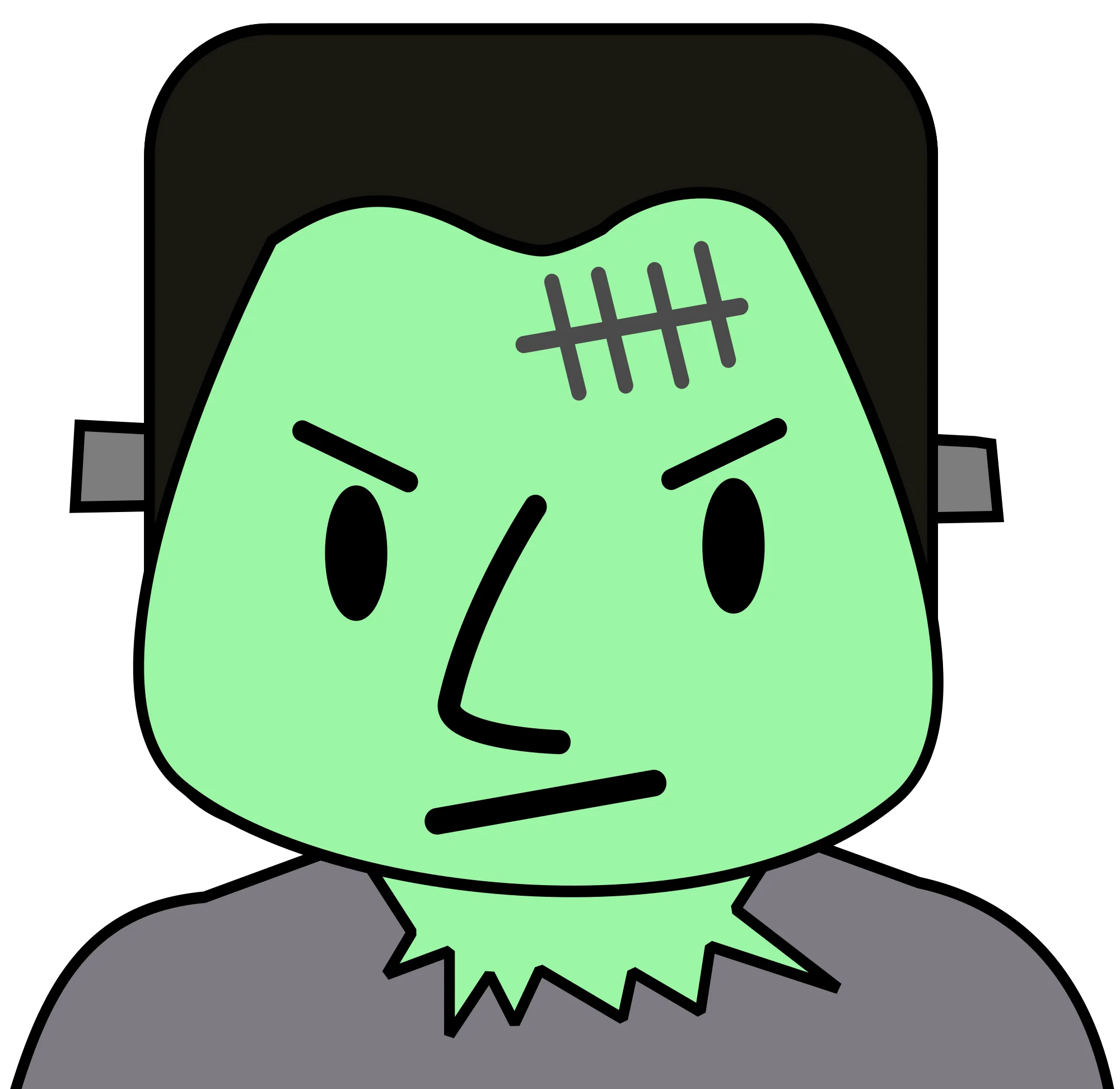 Quirky Green Frankenstein's Monster Clipart with Playful Cartoon Style