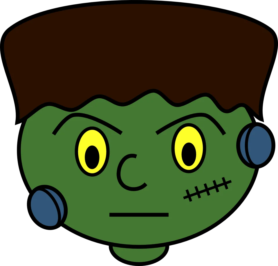 Spooky Frankenstein's Monster Cartoon Clipart with Quirky Stitched Expression