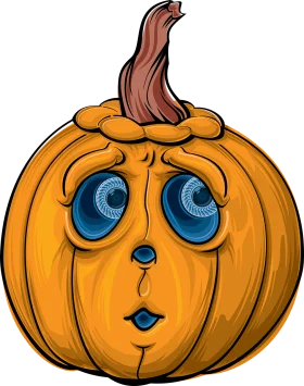 Adorable Emotional Halloween Pumpkin Clipart with Expressive Blue Eyes and Quirky Facial Features