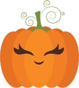 Adorable Whimsical Halloween Pumpkin Clipart with Cute Closed Eyes and Curly Stem