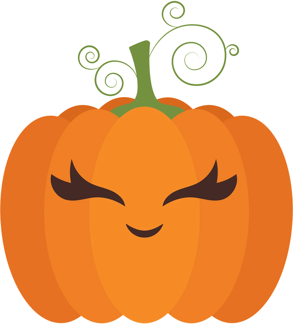 Adorable Whimsical Halloween Pumpkin Clipart with Cute Closed Eyes and Curly Stem