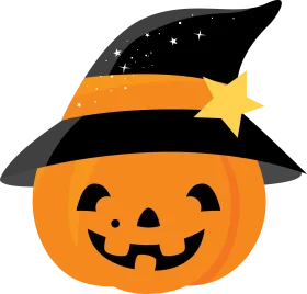Cheerful Halloween Witch Pumpkin Clipart with Starry Wizard Hat