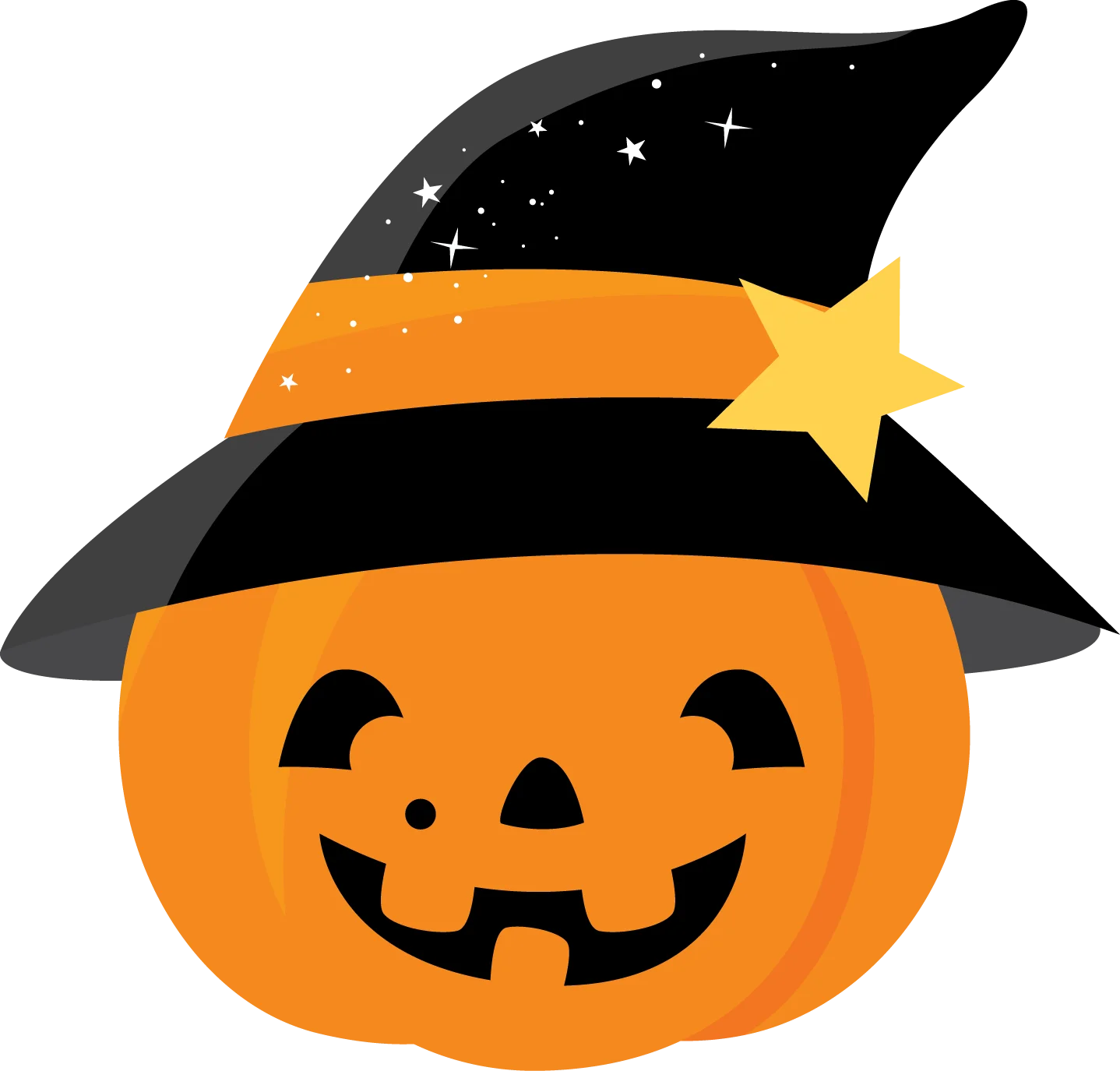 Cheerful Halloween Witch Pumpkin Clipart with Starry Wizard Hat