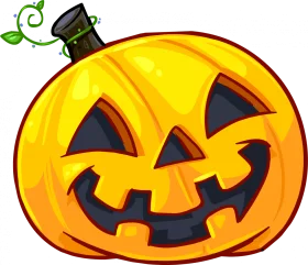 Cheerful Jack-o'-Lantern Halloween Clipart with Whimsical Leaf and Top Hat