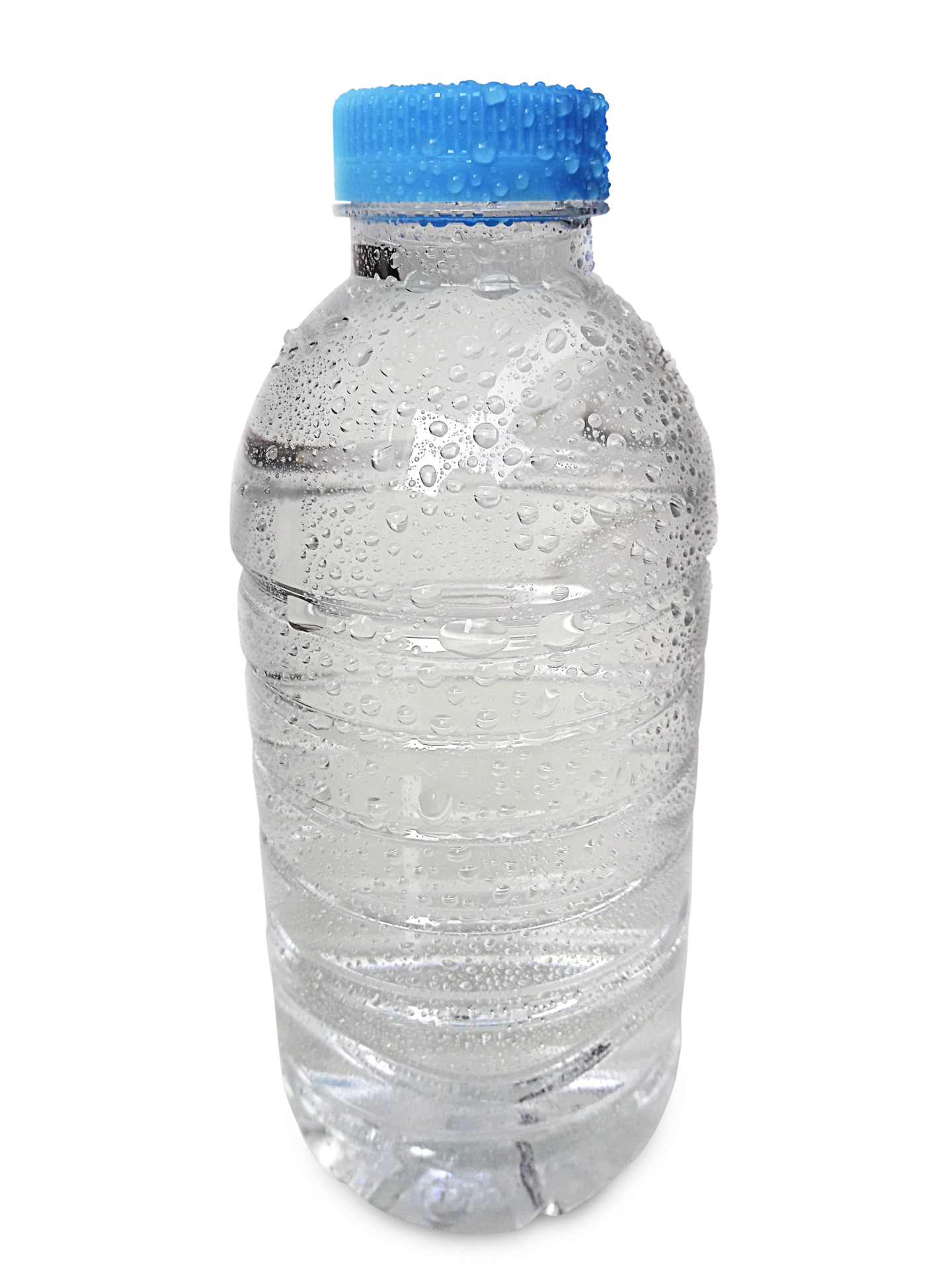 Clear Plastic Water Bottle with Blue Cap Realistic Beverage Clipart Design