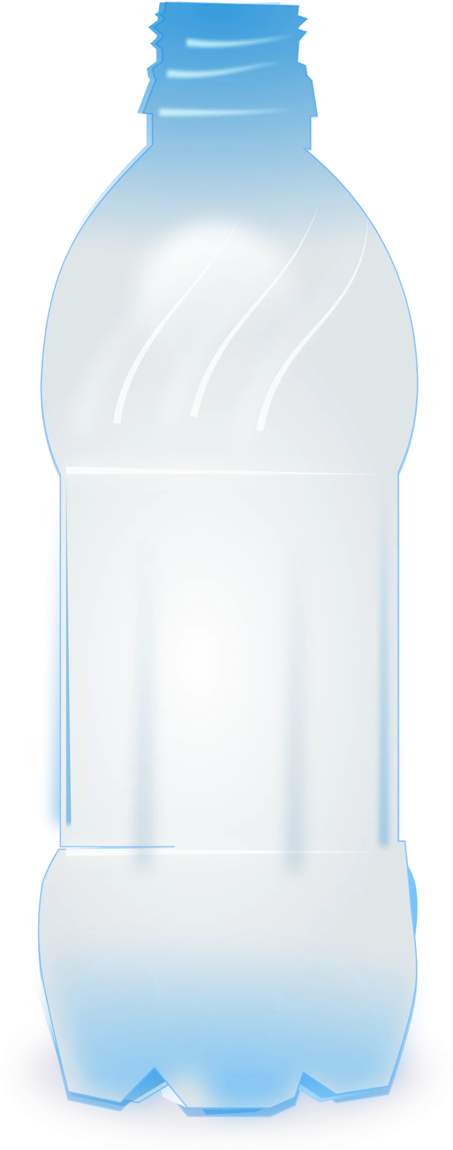 Empty Transparent Plastic Water Bottle Clipart with Soft Blue Gradient