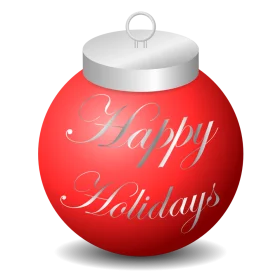 Festive Red Christmas Ornament Clipart with Silver Accents and Holiday Greeting