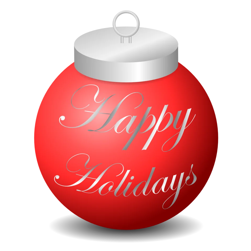 Festive Red Christmas Ornament Clipart with Silver Accents and Holiday Greeting