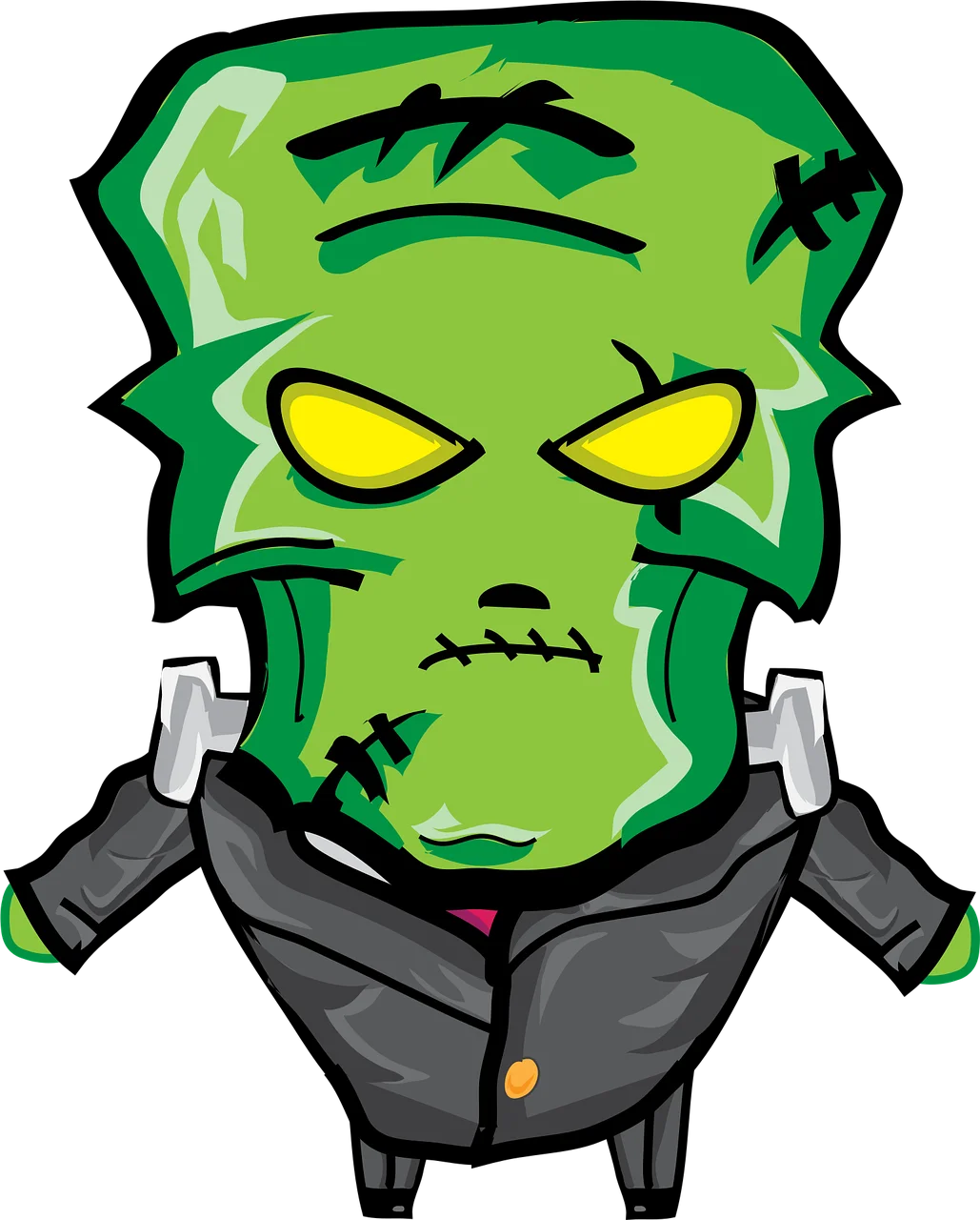 Quirky Cartoon Frankenstein Monster Clipart with Expressive Green Head