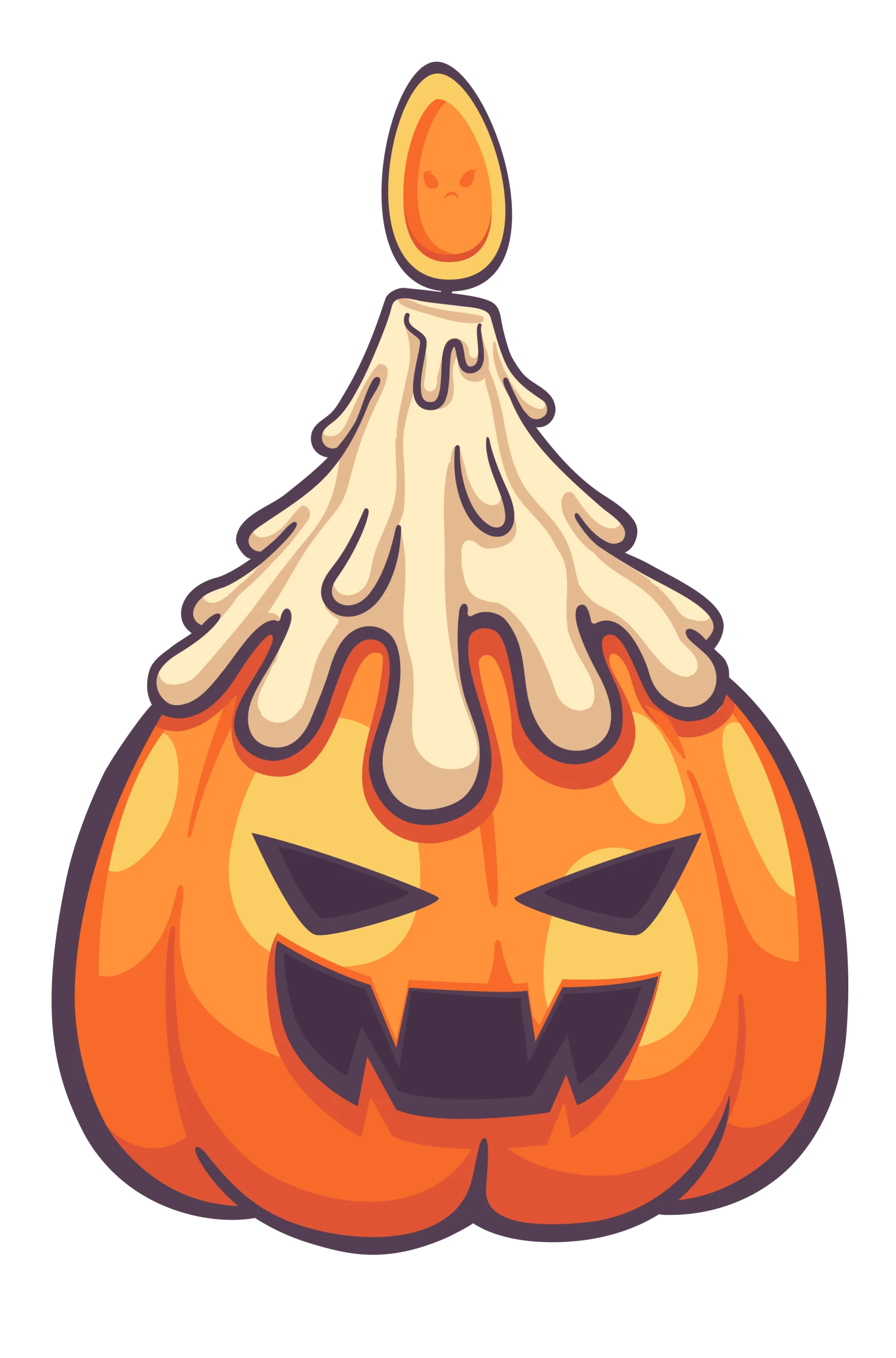 Spooky Halloween Candlelit Jack-o'-Lantern Clipart with Melting Wax Effect