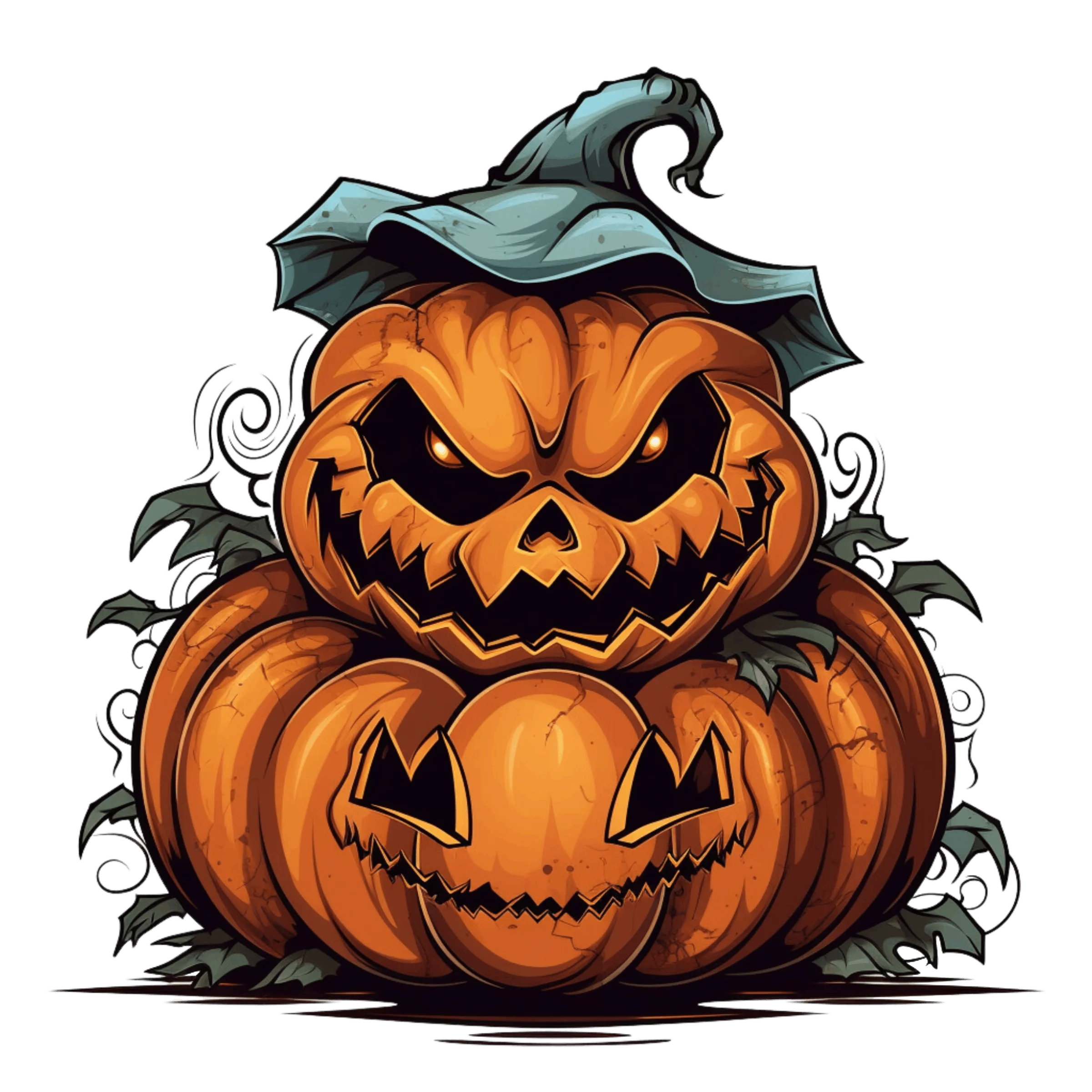 Spooky Halloween Jack-o'-Lantern Stack Clipart with Menacing Carved Faces