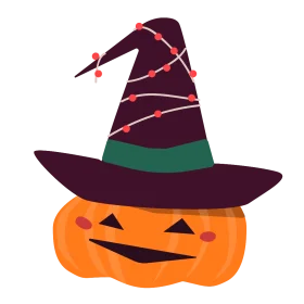 Whimsical Halloween Witch Hat Pumpkin Clipart with Playful String Lights