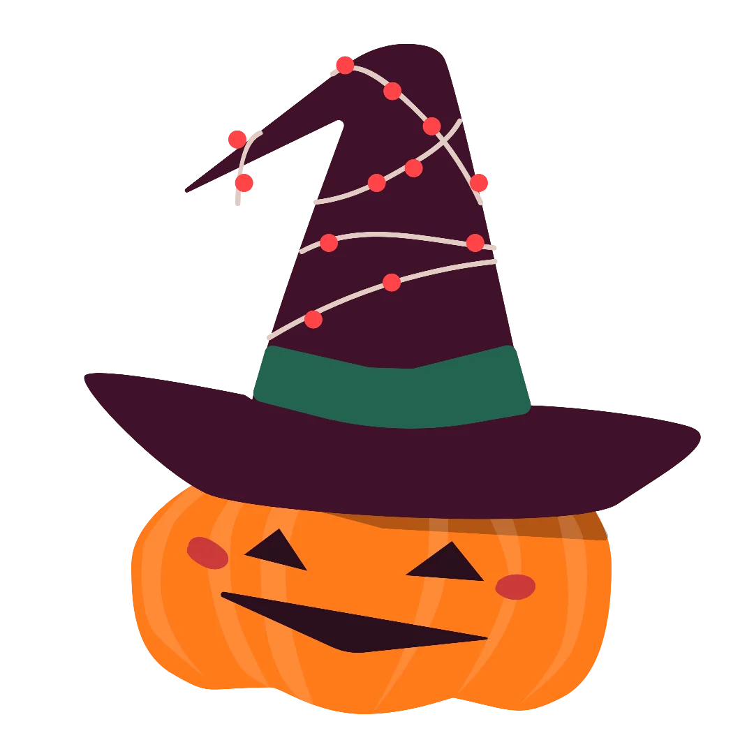 Whimsical Halloween Witch Hat Pumpkin Clipart with Playful String Lights
