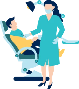 Professional Dental Care Illustration Clipart: Dentist and Patient in Modern Clinic Setting