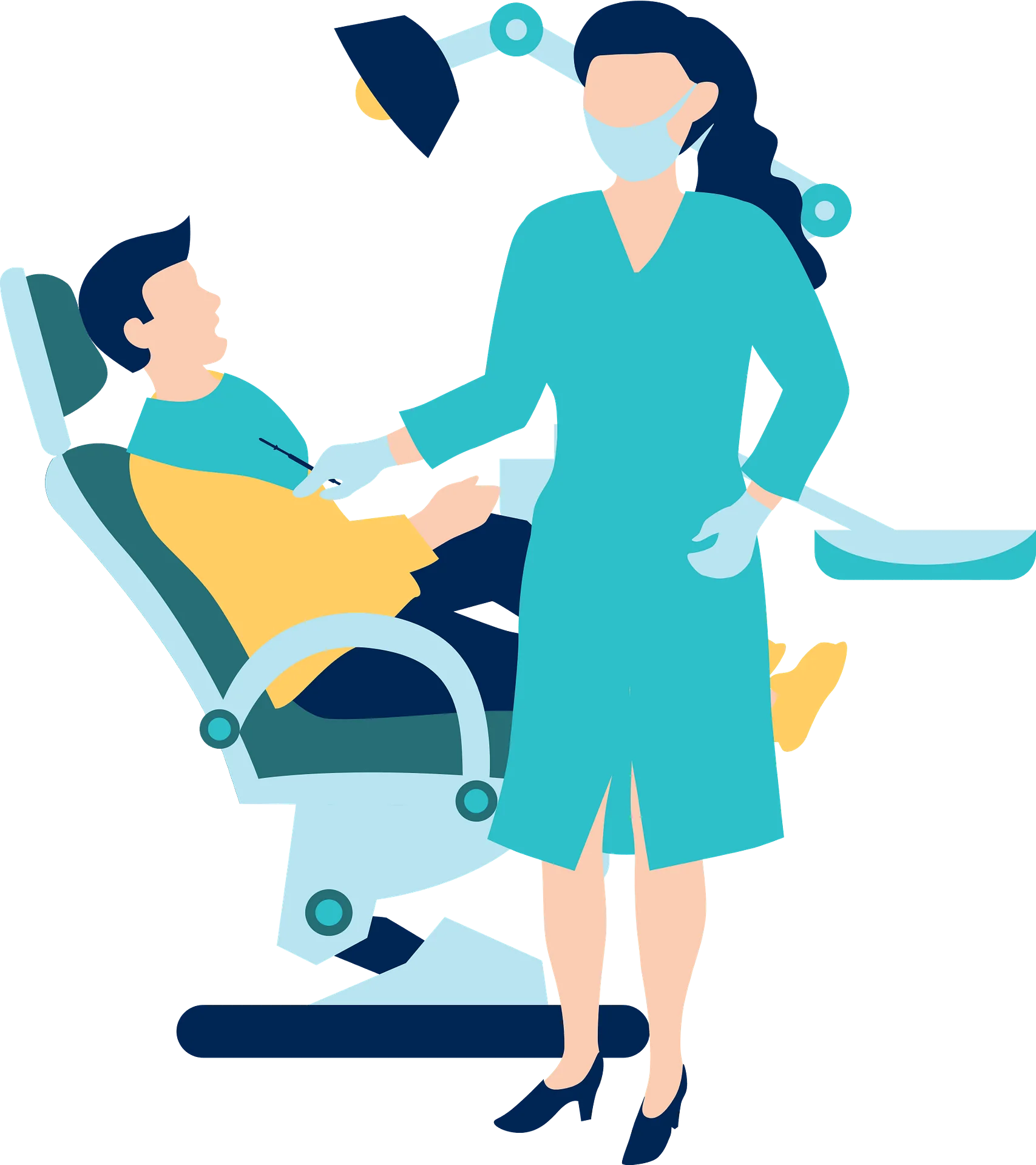 Professional Dental Care Illustration Clipart: Dentist and Patient in Modern Clinic Setting