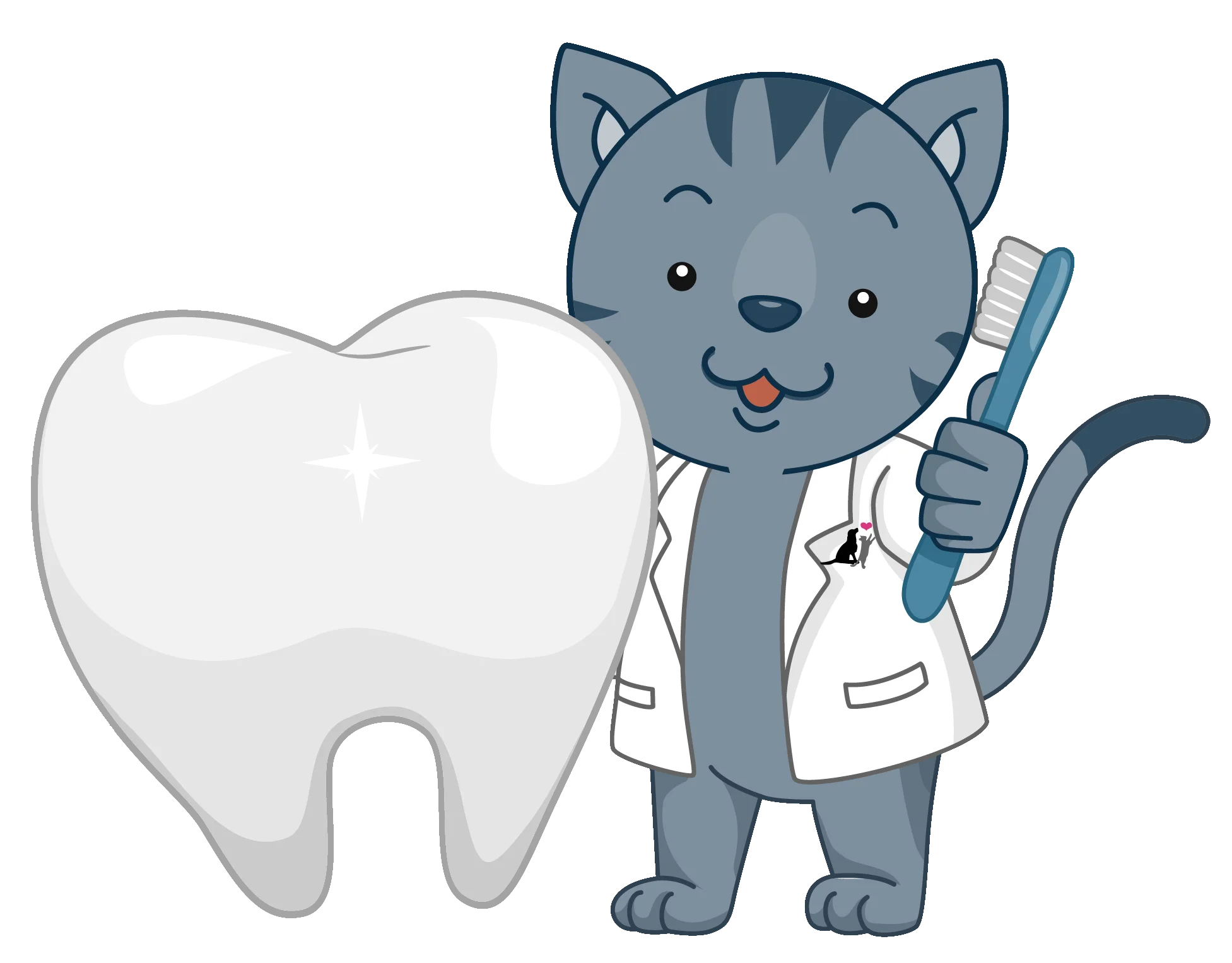 Adorable Cartoon Cat Dentist with Tooth and Dental Tools Clipart Illustration