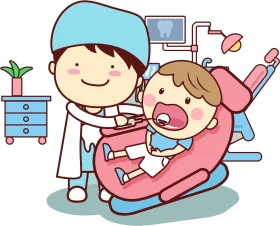 Adorable Pediatric Dentistry Cartoon Clipart Illustrating Child's Dental Checkup