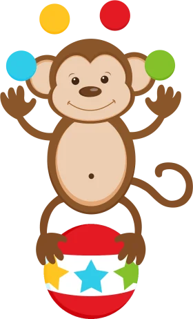 Cheerful Circus Performer Monkey Balancing Colorful Balls Clipart Illustration