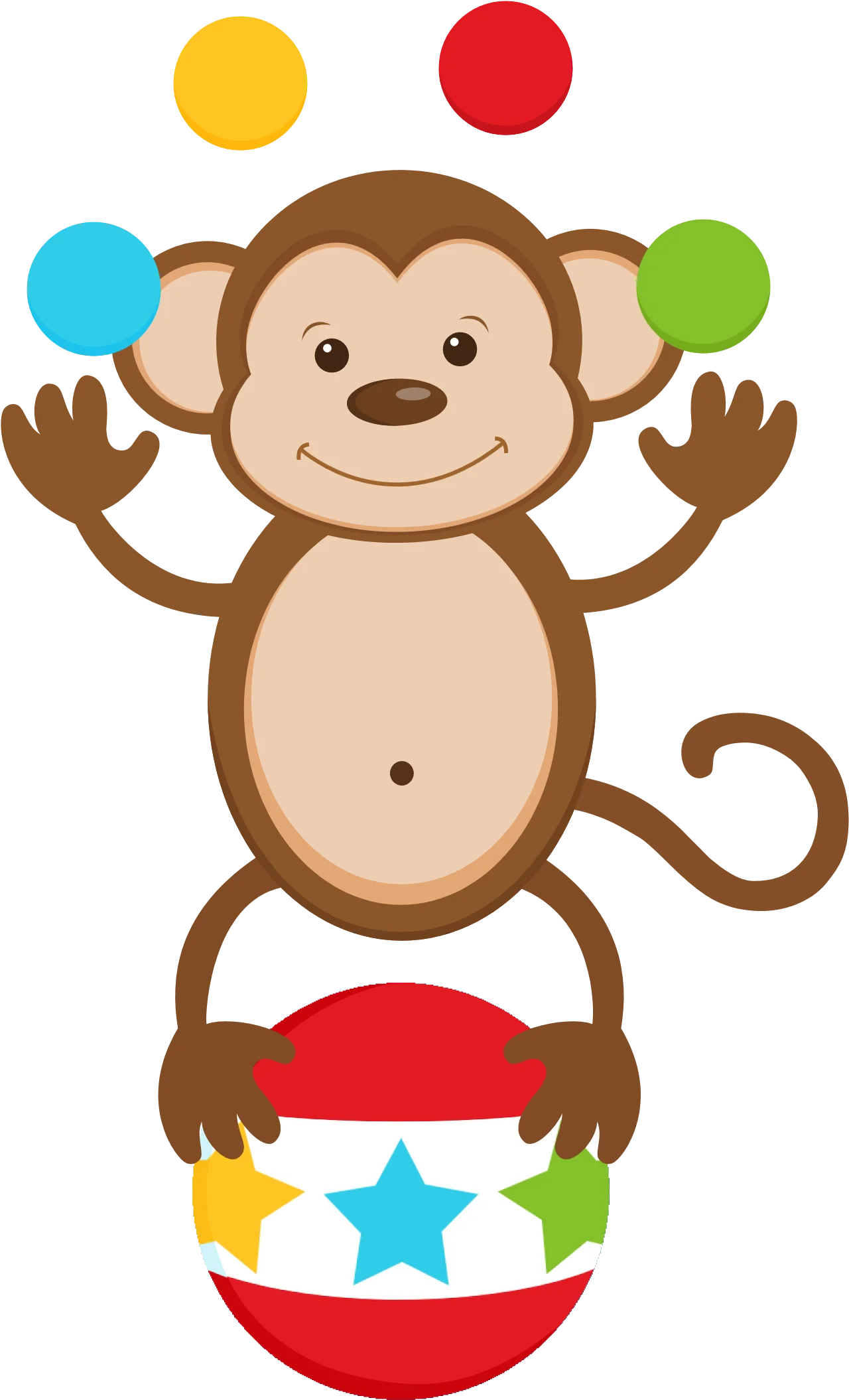 Cheerful Circus Performer Monkey Balancing Colorful Balls Clipart Illustration