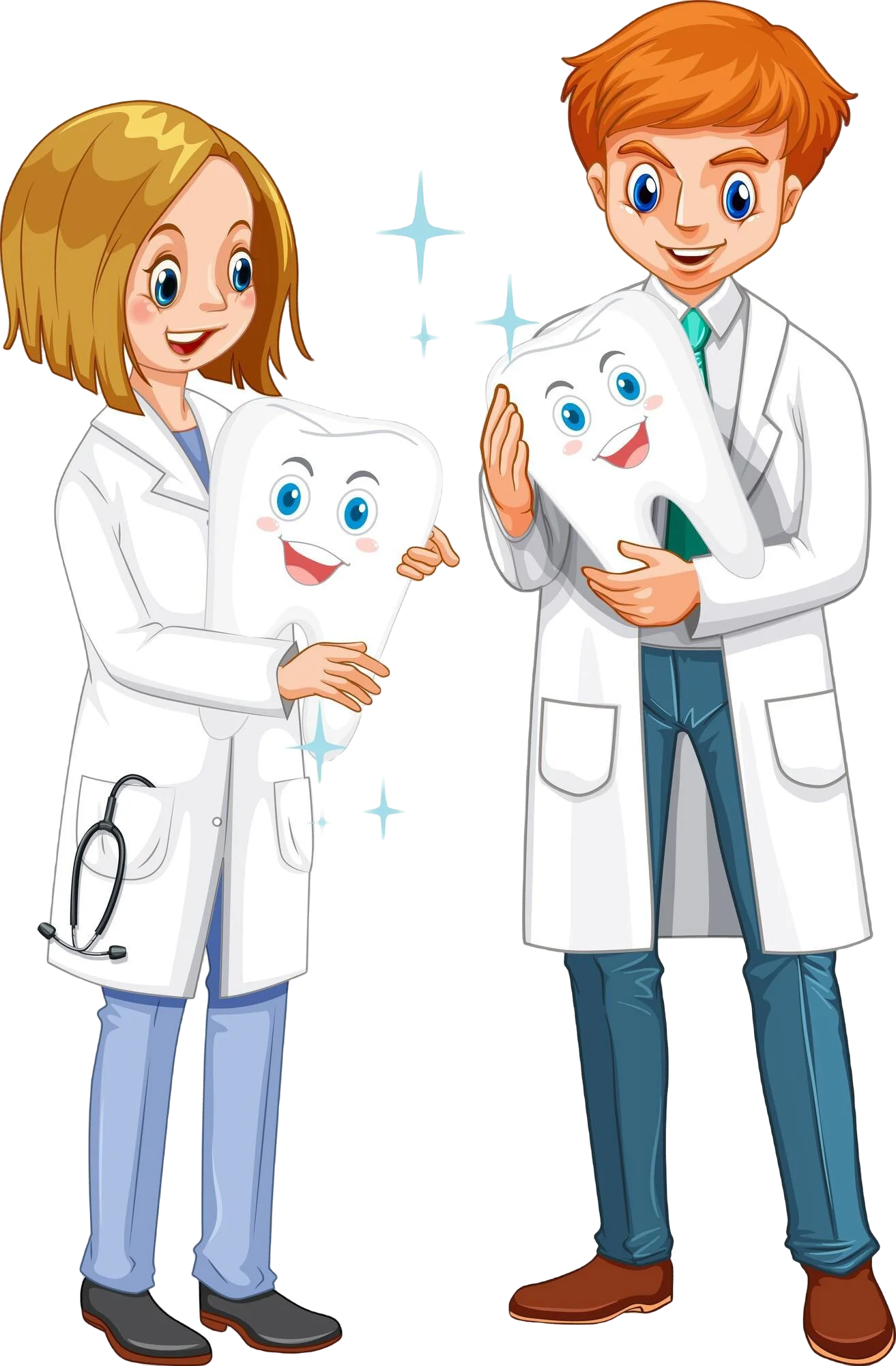 Cheerful Dental Professionals Cartoon Clipart with Smiling Tooth Mascots