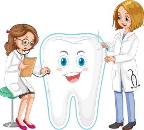 Cheerful Dental Team Examining a Friendly Cartoon Tooth Clipart Illustration