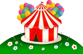 Cheerful Red and White Striped Circus Tent Clipart with Colorful Balloons