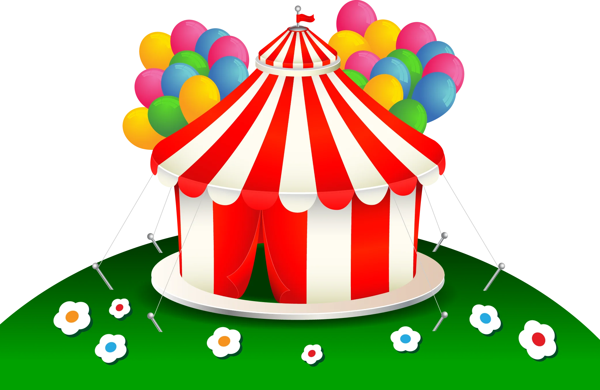 Cheerful Red and White Striped Circus Tent Clipart with Colorful Balloons