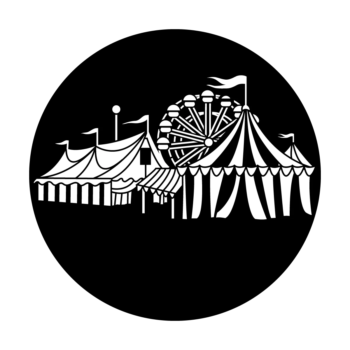 Classic Black and White Circus Carnival Clipart with Striped Tents and Ferris Wheel