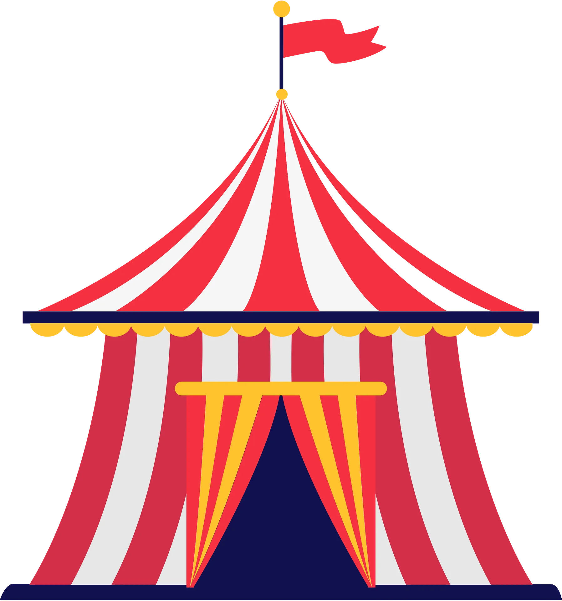 Classic Red and White Striped Circus Tent Clipart Design with Playful Flag