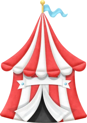 Classic Red and White Striped Circus Tent Clipart with Fluttering Flag