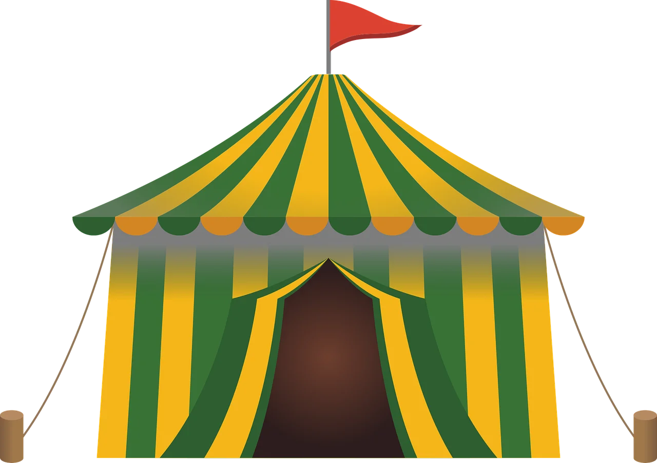 Classic Striped Circus Tent Carnival Clipart with Playful Red Flag
