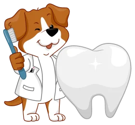 Cute Cartoon Dentist Dog Holding Toothbrush with Large Tooth Clipart Illustration