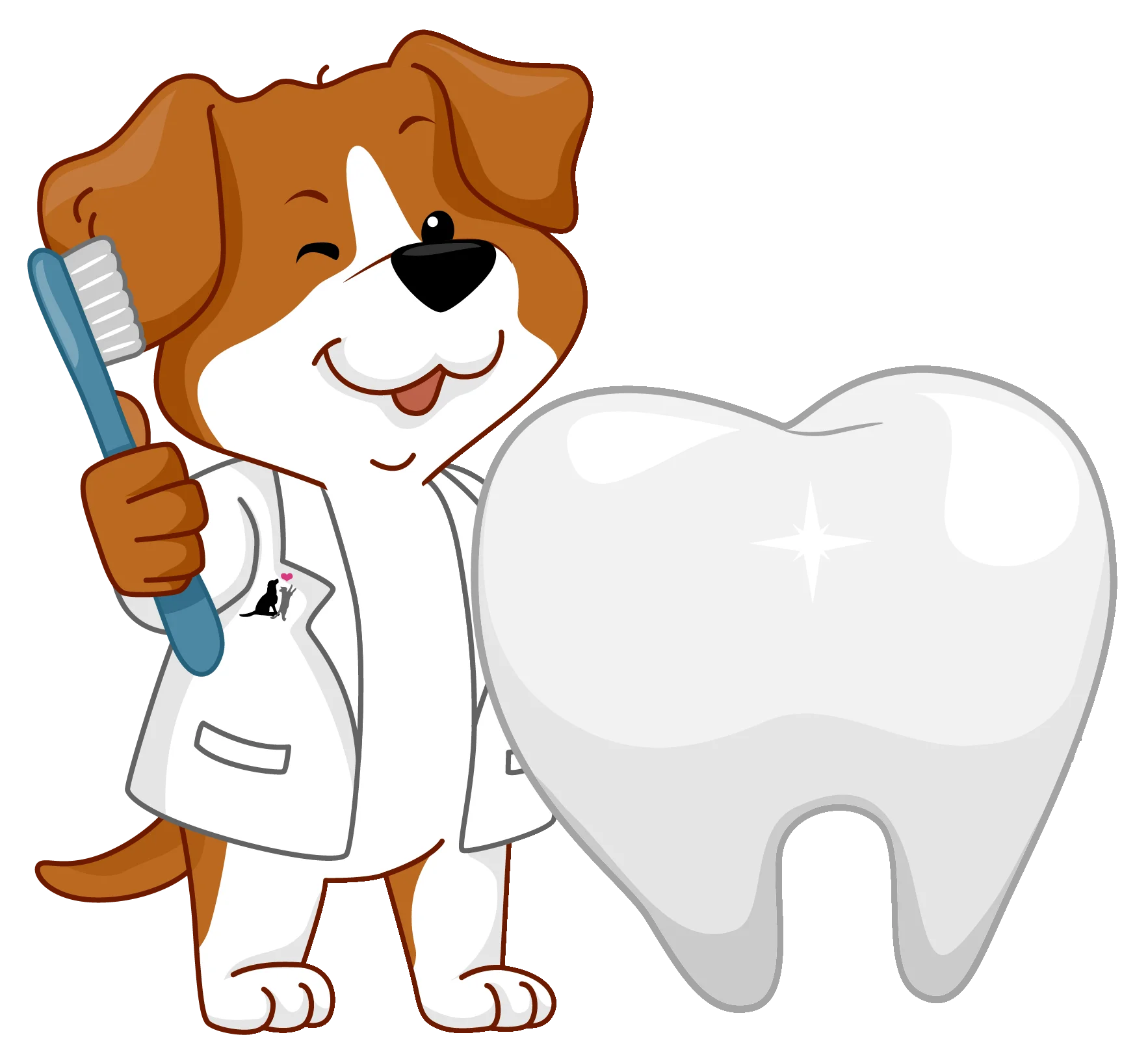 Cute Cartoon Dentist Dog Holding Toothbrush with Large Tooth Clipart Illustration