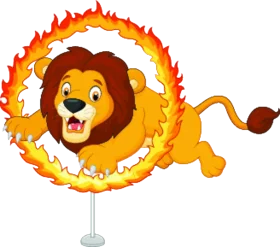 Fearless Circus Lion Performing Spectacular Flaming Hoop Jump Clipart