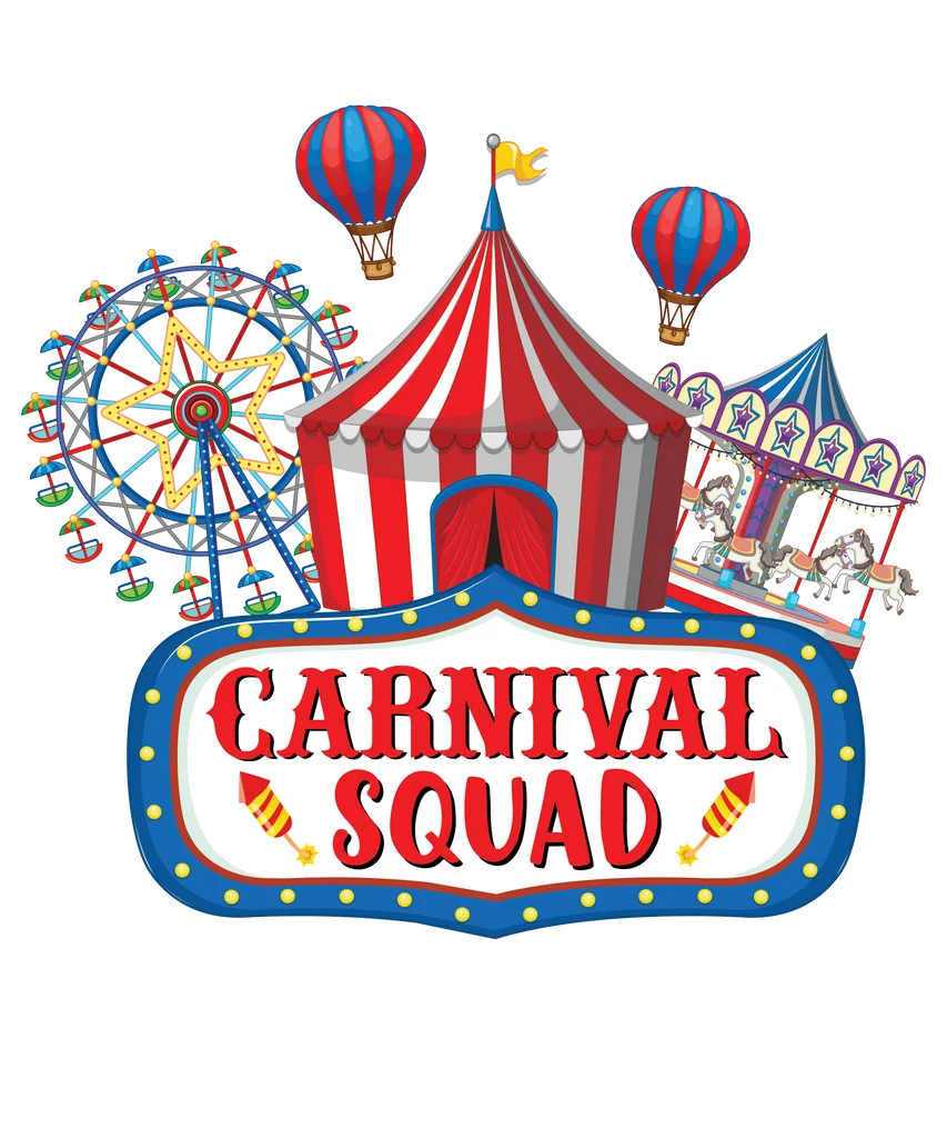 Festive Carnival Squad Clipart Illustration with Circus Tent and Rides