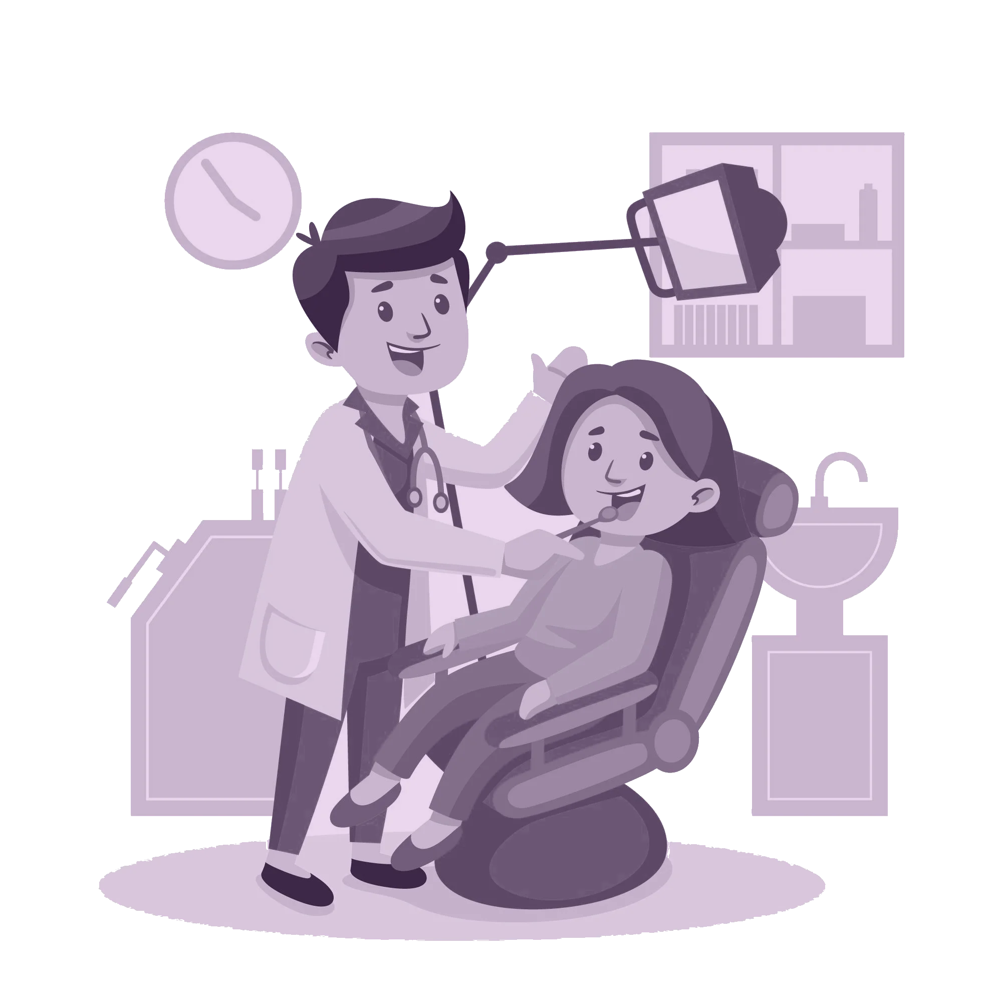 Friendly Dental Care Clipart: A Cheerful Dental Checkup Illustration