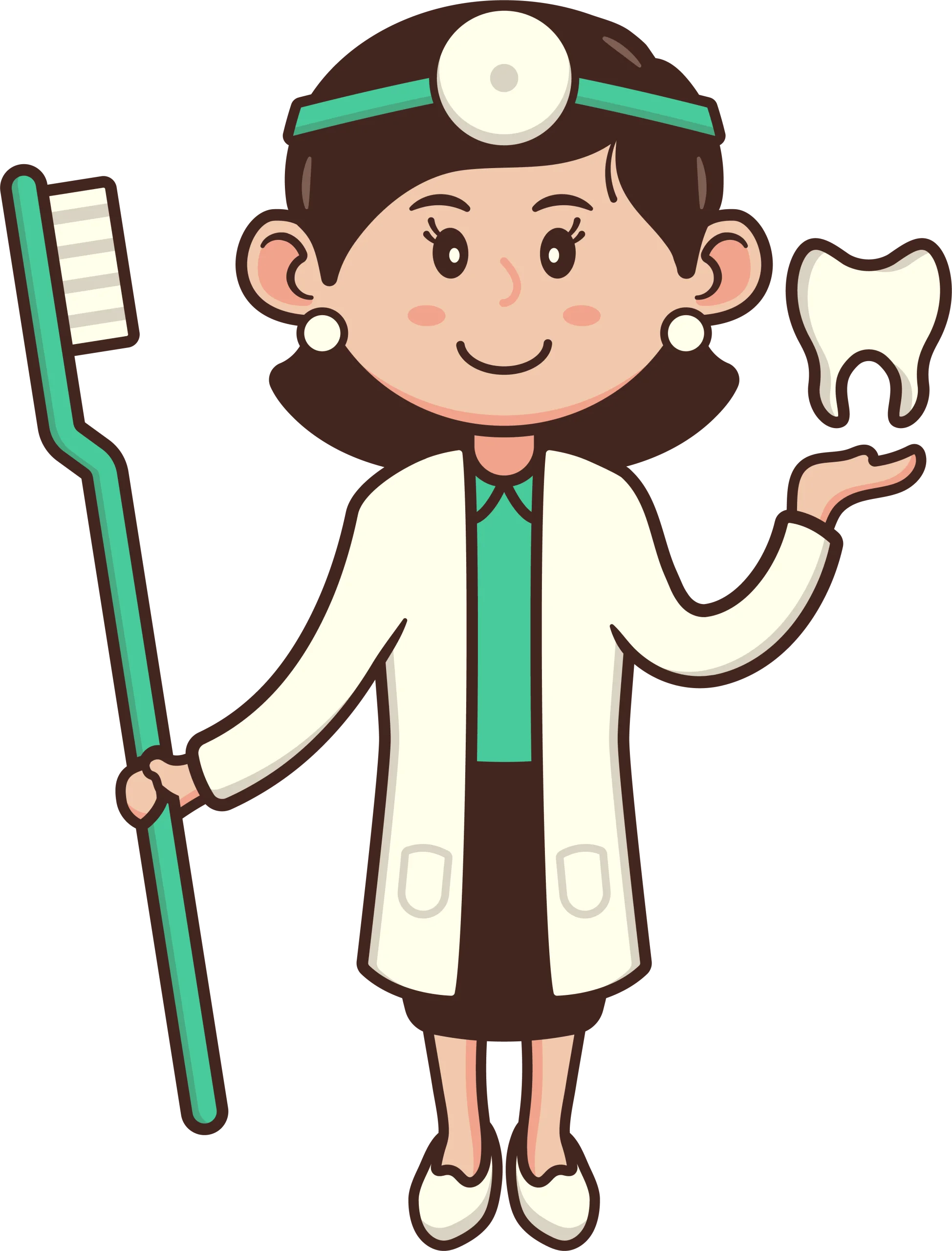 Friendly Dental Professional Cartoon Clipart Illustration with Tooth and Toothbrush
