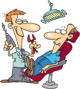 Humorous Dental Procedure Clipart Illustration of Dentist and Patient Scenario
