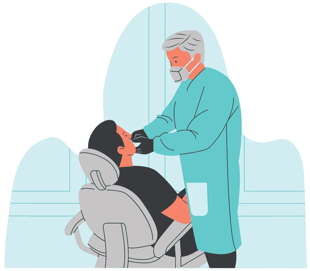 Professional Dental Care Illustration: Dentist Performing Examination in Modern Clinic Clipart