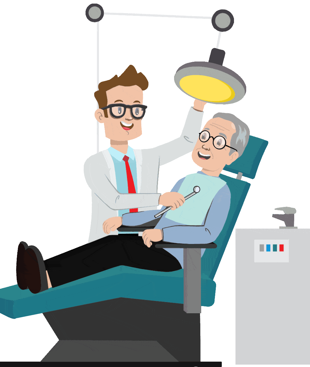 Professional Dental Checkup Cartoon Clipart Scene with Patient and Dentist