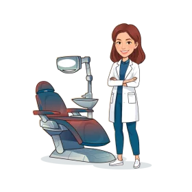 Professional Dental Clinic Clipart Illustration of Dentist and Examination Chair