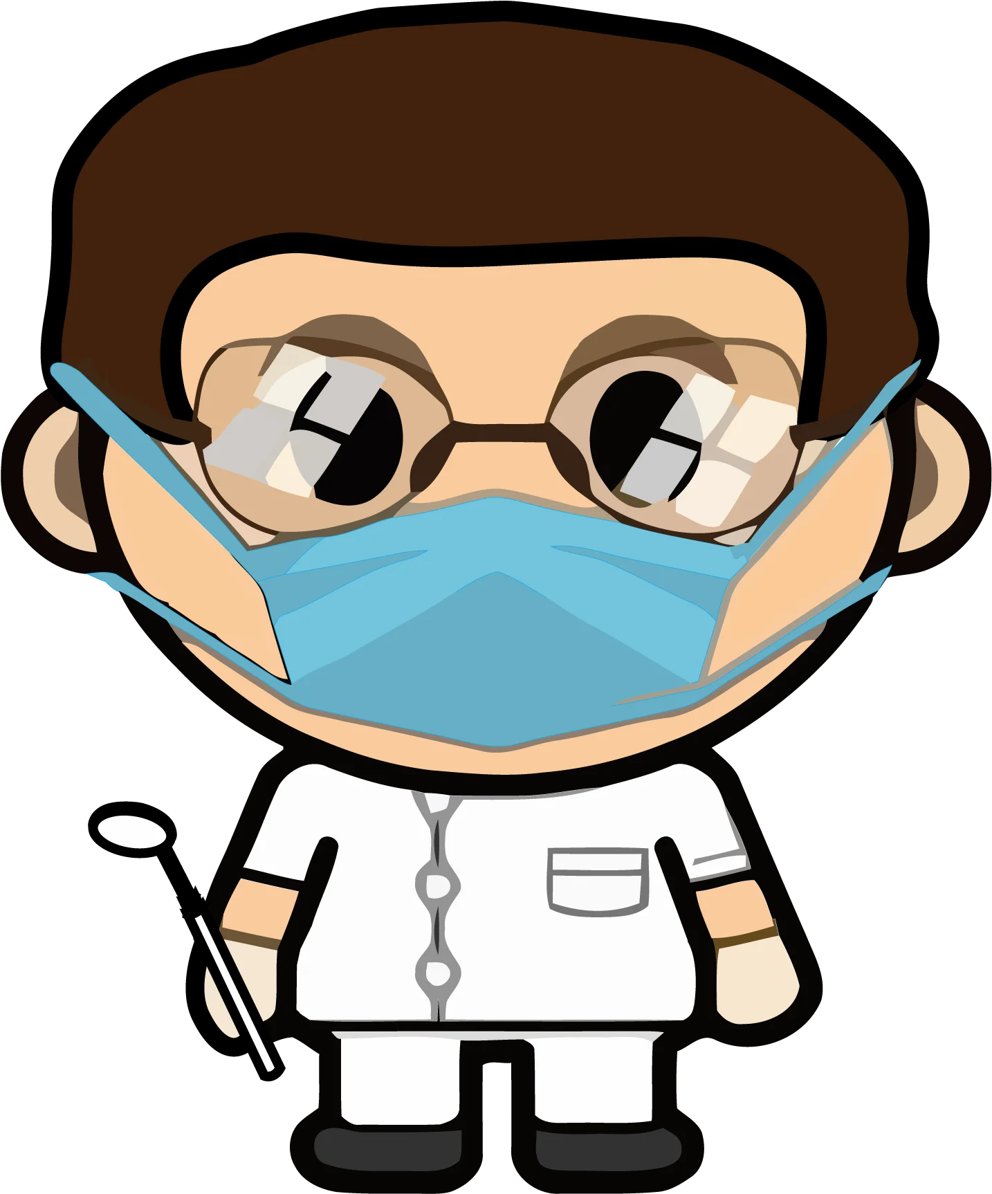 Professional Dental Practitioner Cartoon Clipart with Surgical Mask and Tools