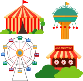 Whimsical Carnival Attractions Clipart: Fun Fair Illustrations for Design