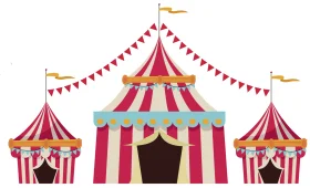 Whimsical Circus Tent Carnival Clipart Collection with Festive Pennant Banners