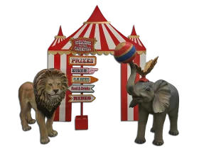 Whimsical Vintage Circus Carnival Clipart with Majestic Animals and Striped Tent
