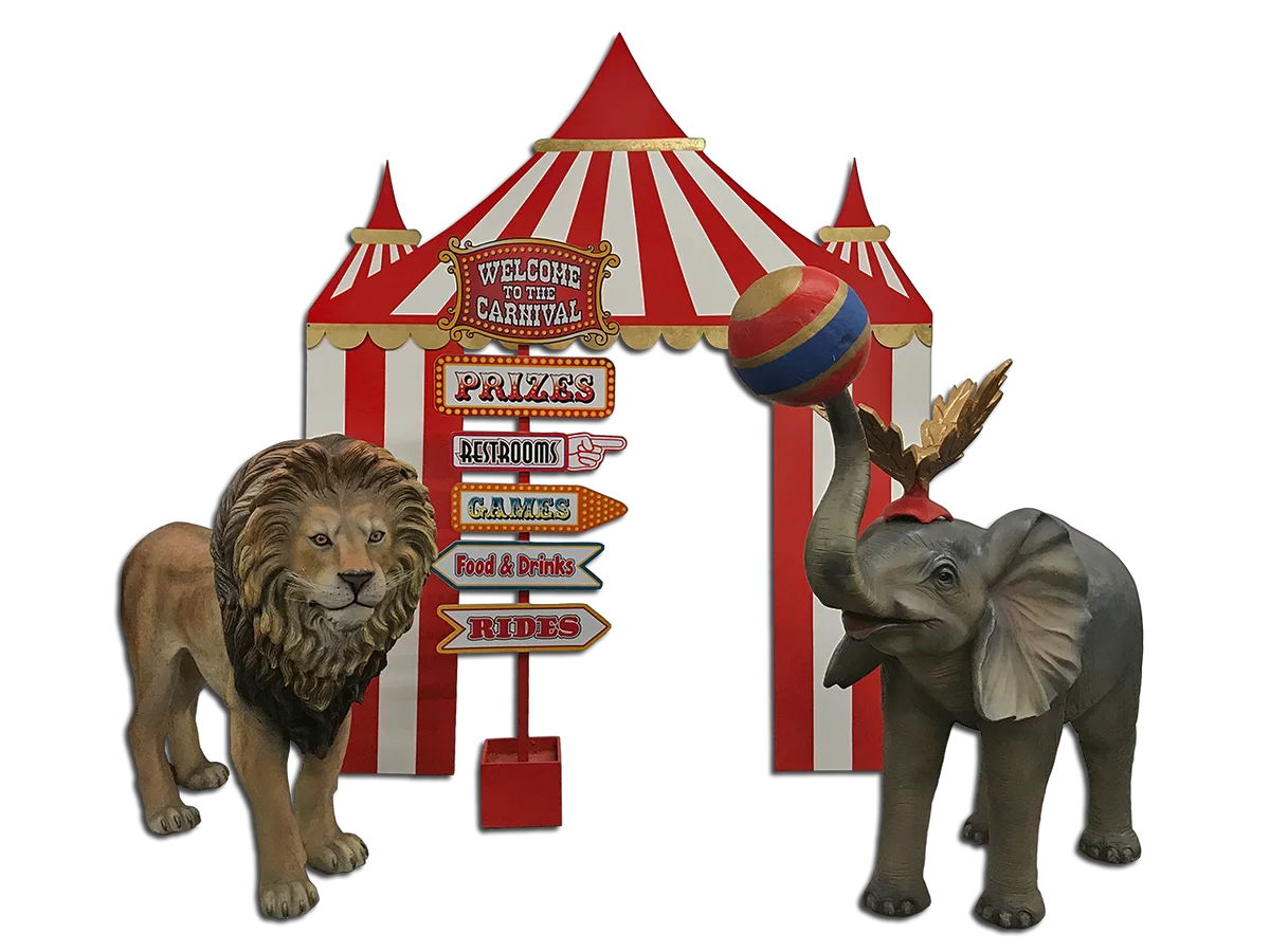 Whimsical Vintage Circus Carnival Clipart with Majestic Animals and Striped Tent