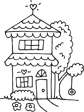 Charming Two-Story Whimsical House Clipart with Playful Heart Accents