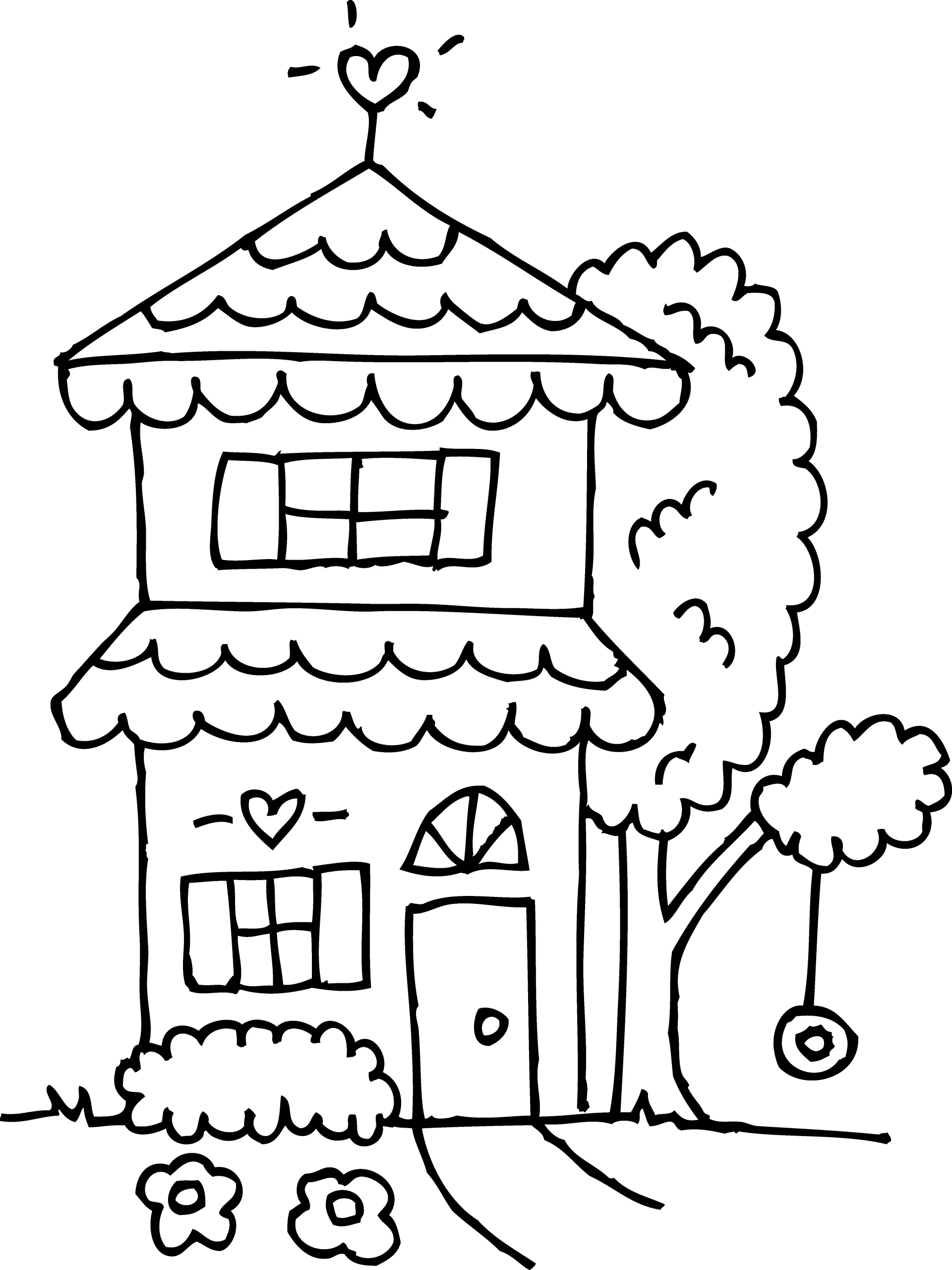 Charming Two-Story Whimsical House Clipart with Playful Heart Accents