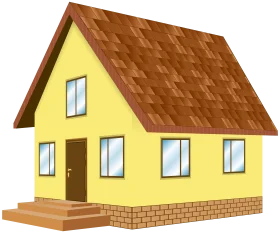 Charming Yellow Suburban Cottage Clipart with Rustic Brown Roof
